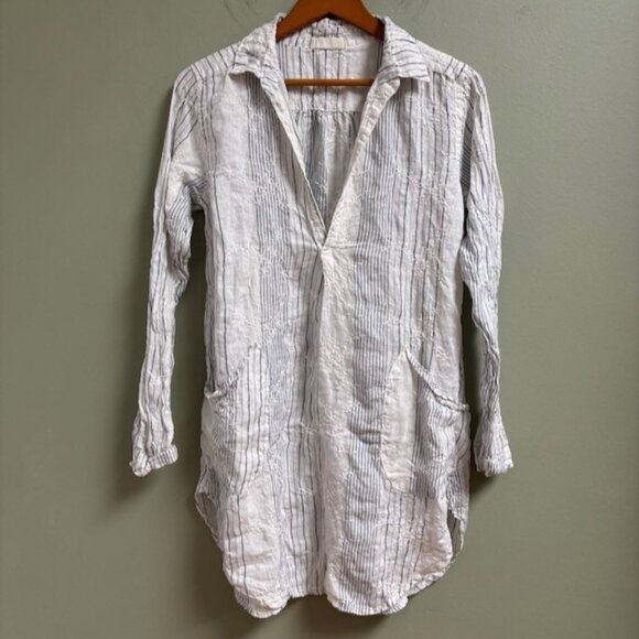 CP Shades Womens Lagenlook Floral Embroidered Striped Tunic Size XS Boho Beachy - Picture 1 of 10